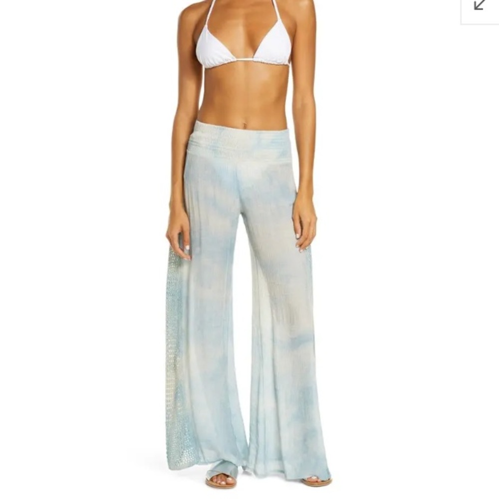 ELAN Crochet Trim Wide Leg Cover-Up Pants - Blue Td size M NEW